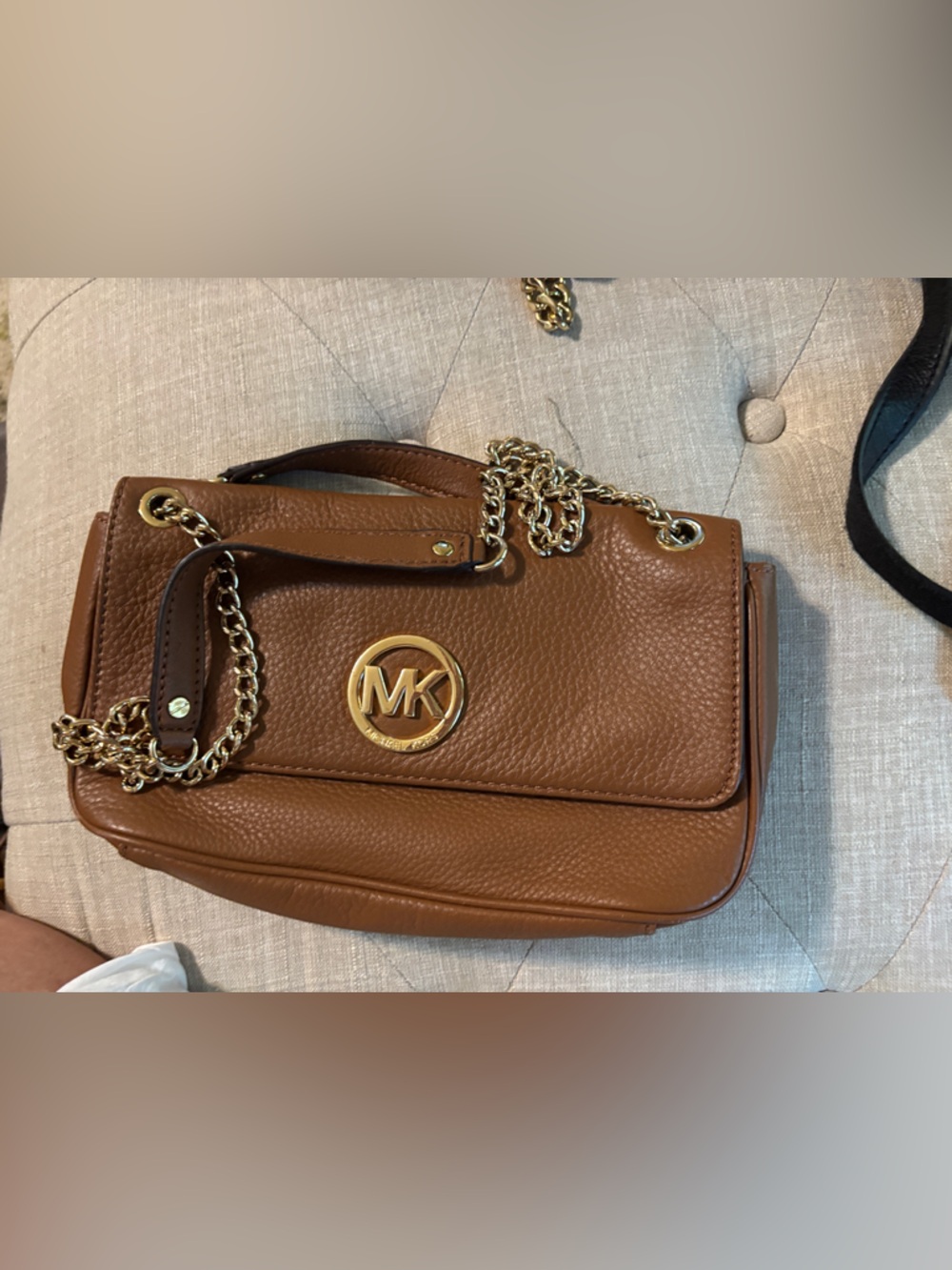 Michael Kors Caramel Brown Pebbled Leather Chain Shoulder Bag